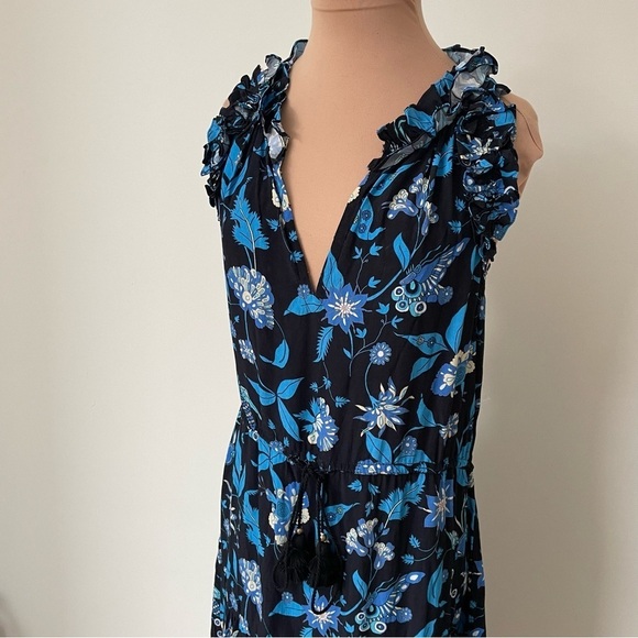 Figue Gabriella Floral-Print Paradise Batik Blue Viscose Tiered Dress NWT Size S - Picture 8 of 12